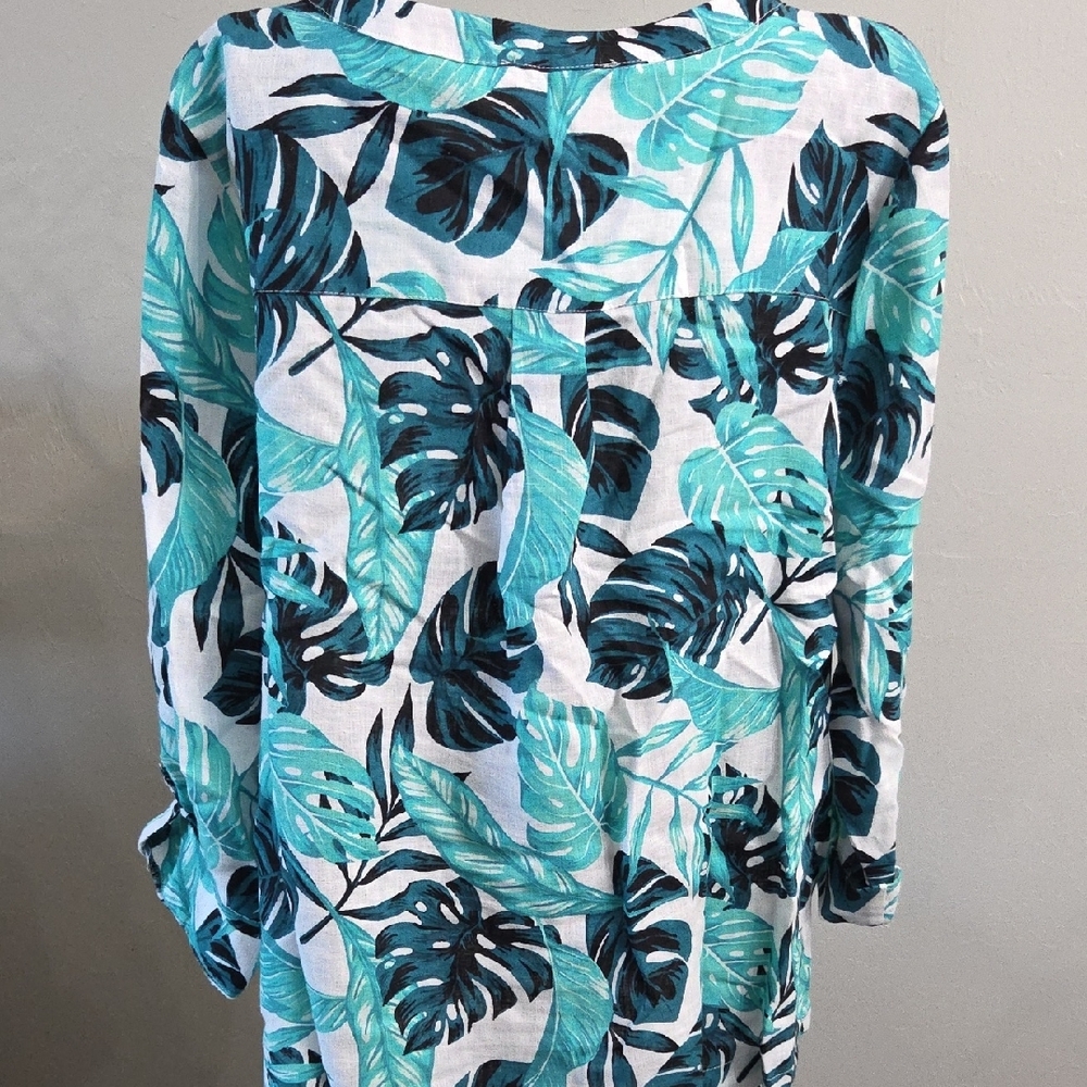 Coral Bay Teal and Black Leaf Print Top - Picture 4 of 7